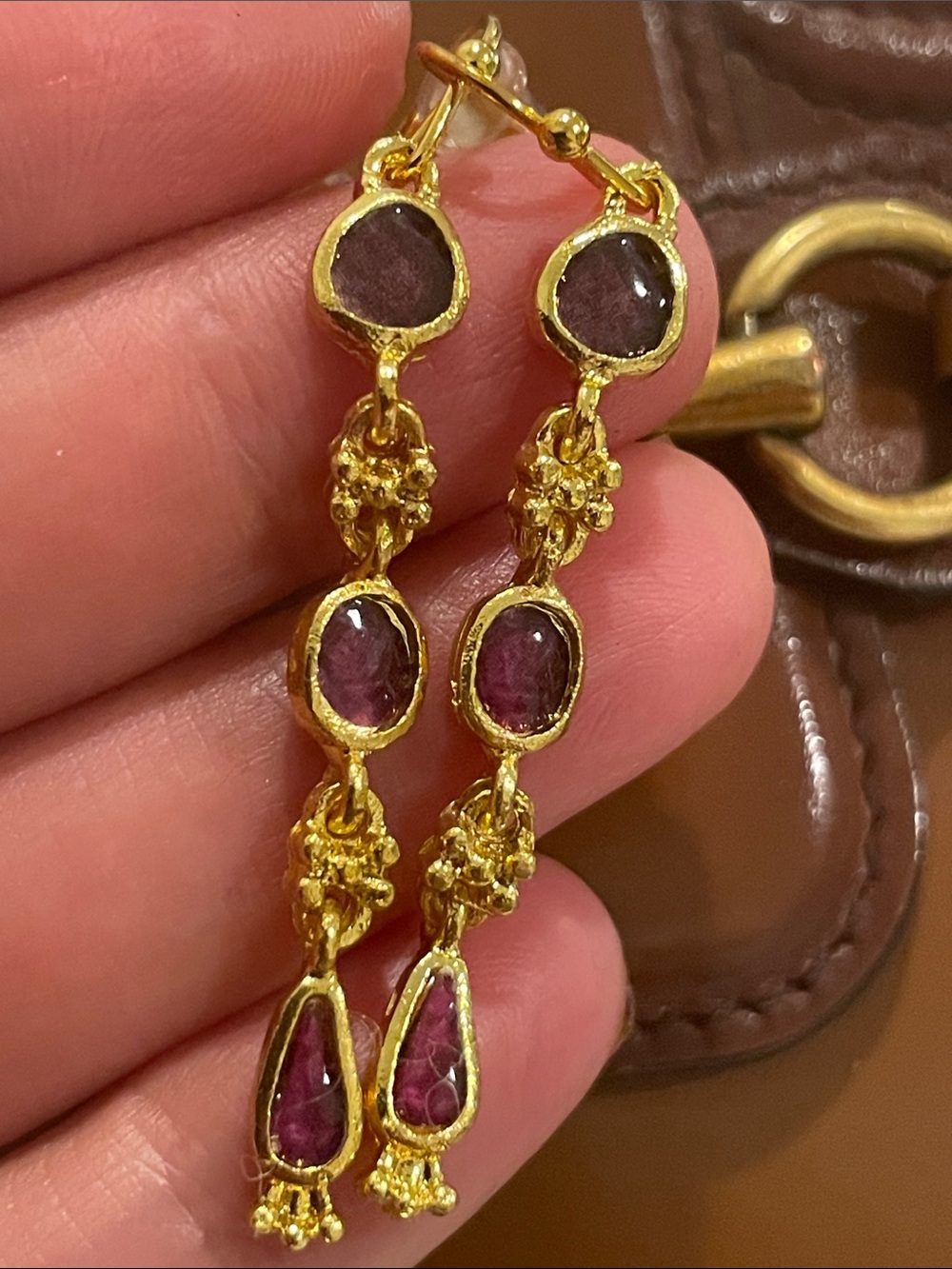 Gold-Tone faux garnet  Gemstone Drop Earrings - Women Jewelry